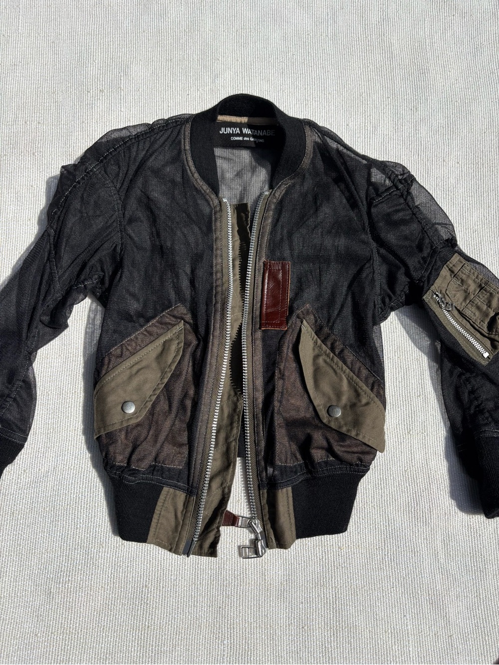 Junya Watanabe for Comme des Garcons Black & Olive Tulle Bomber Jacket - Picture 2 of 14